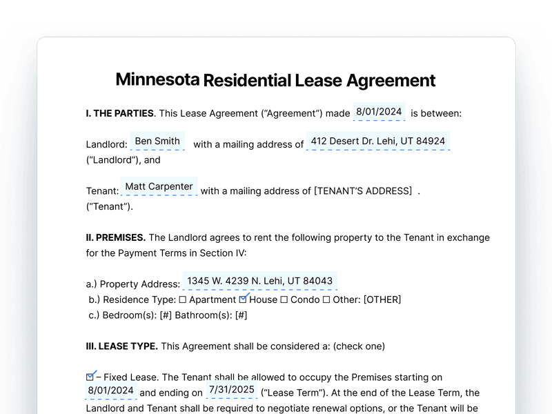 Minnesota Residential Lease Agreement Template Minnesota Residential Lease Agreement