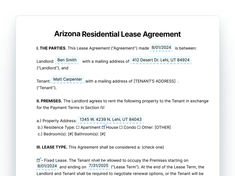 Arizona Residential Lease Agreement Document Template Arizona Residential Lease Agreement