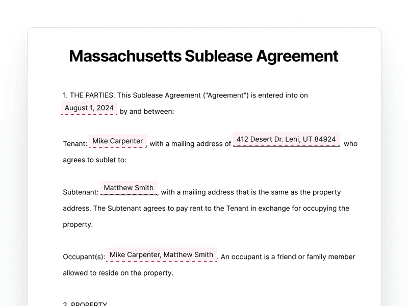 Massachusetts Sublease Agreement Template Document Massachusetts Sublease Agreement