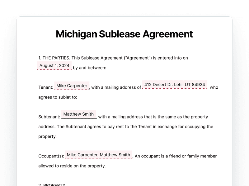 Michigan Sublease Agreement Template Document Michigan Sublease Agreement