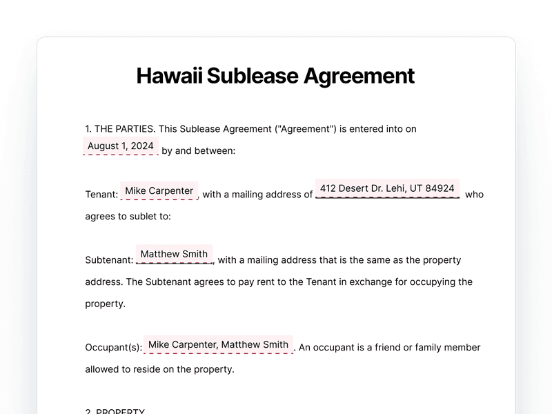 Hawaii Sublease Agreement Hawaii Sublease Agreement