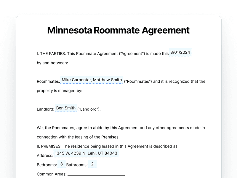 Minnesota Roommate Agreement Template Document Minnesota Roommate Agreement