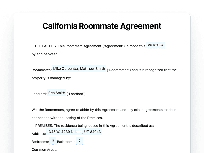 California Roommate Agreement Template Document California Roommate Agreement