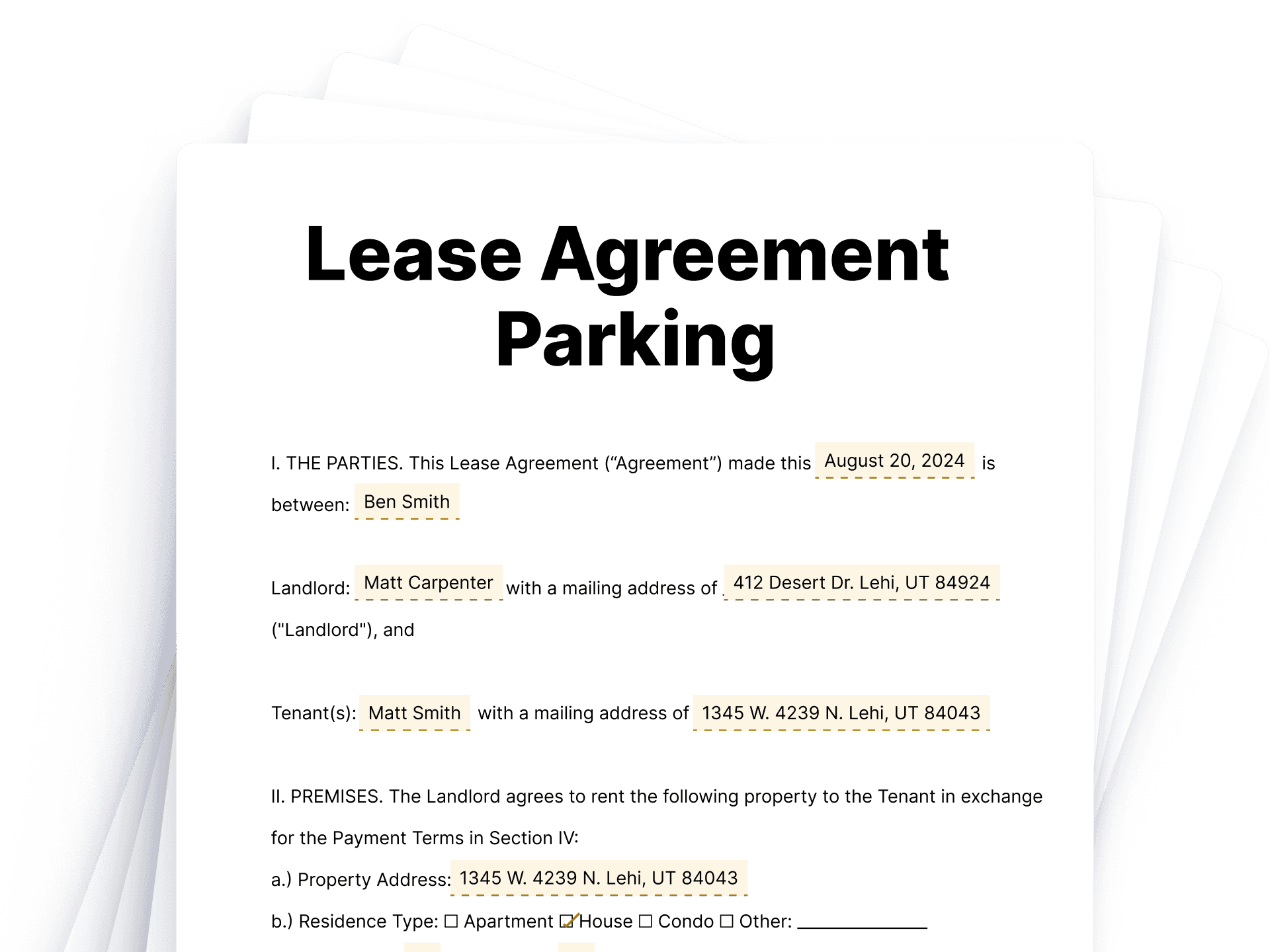 Lease Agreement Parking Section Document Lease Agreement Parking