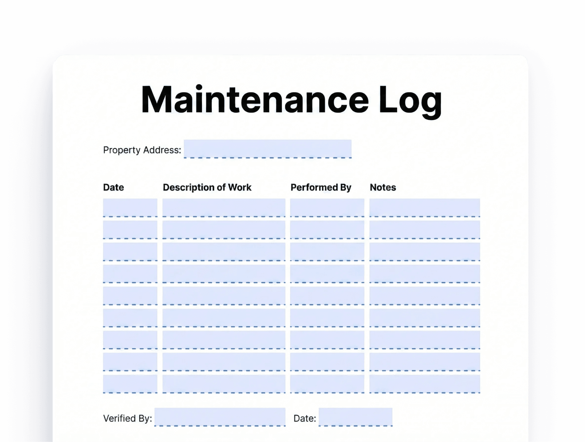 Printable Maintenance Log Form for Rental Properties maintenance log