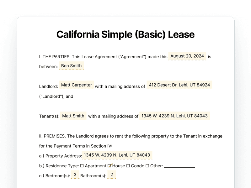 California Simple Basic Lease Agreement California Simple Basic Lease Agreement