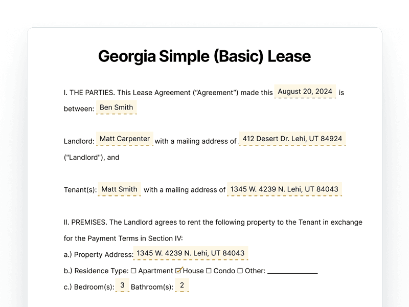 Georgia Simple Basic Lease Agreement Georgia Simple Basic Lease Agreement
