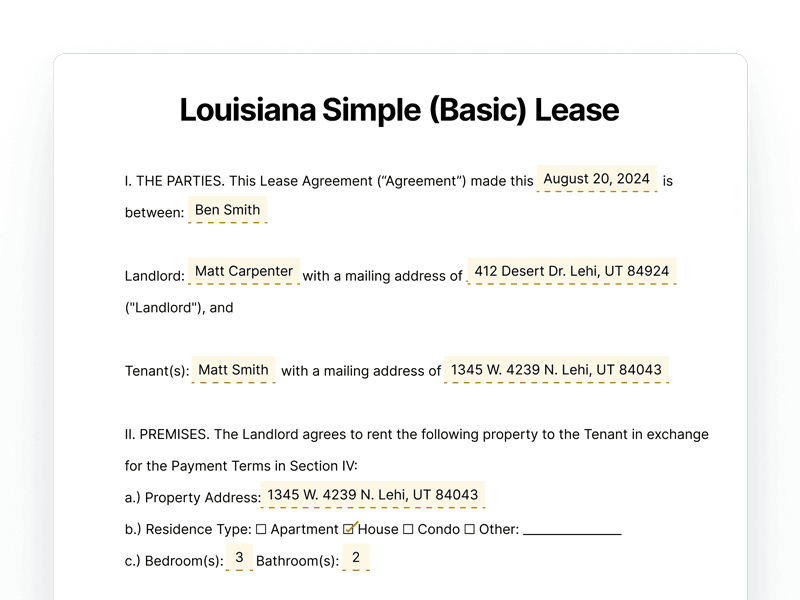 Louisiana Simple Basic Lease Agreement Louisiana Simple Basic Lease Agreement