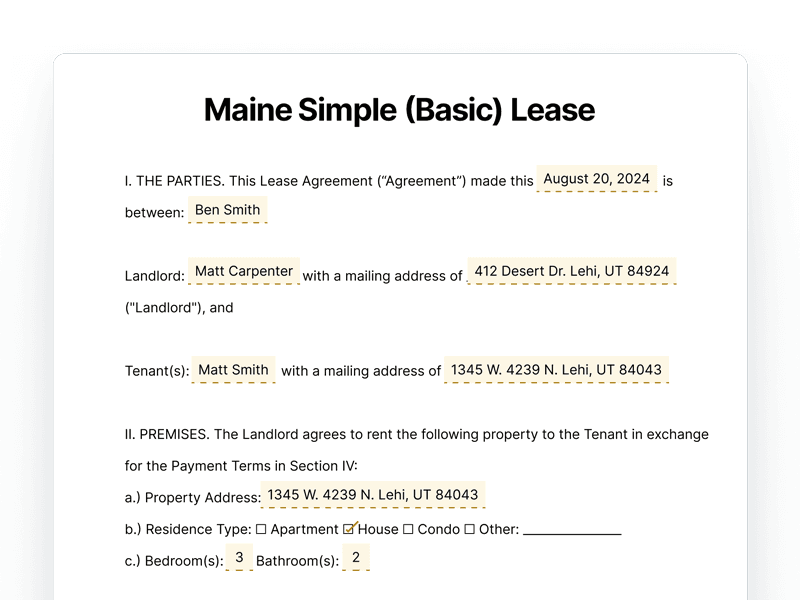 Maine Simple Basic Lease Agreement Maine Simple Basic Lease Agreement
