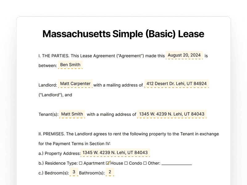 Massachusetts Simple Basic Lease Agreement Massachusetts Simple Basic Lease Agreement