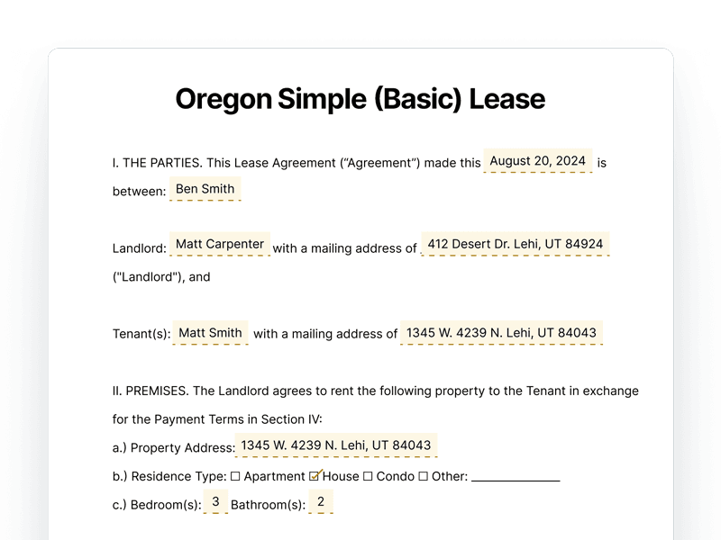 Oregon Simple Basic Lease Agreement Oregon Simple Basic Lease Agreement