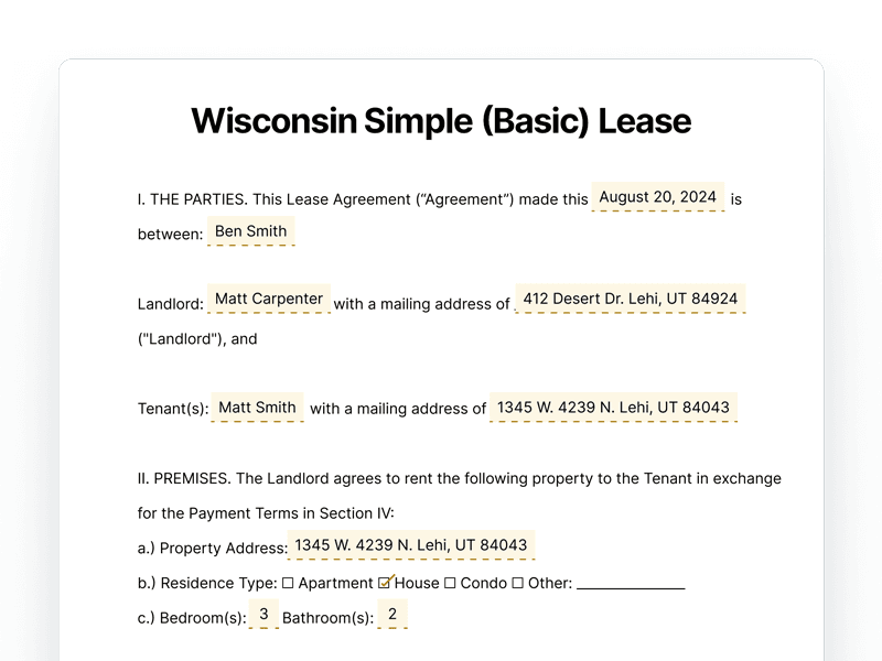 Wisconsin Simple Basic Lease Agreement Wisconsin Simple Basic Lease Agreement
