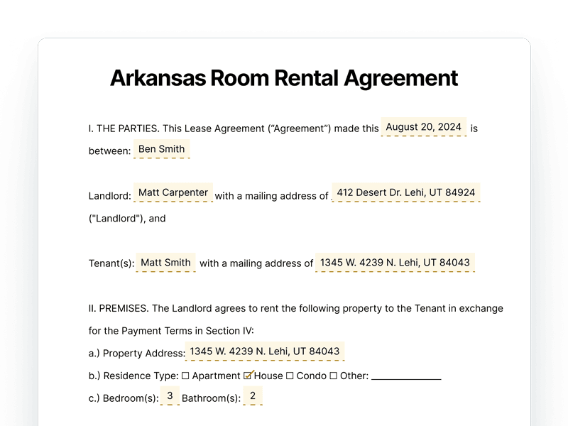 RoomRentalAgreement_Arkansas Arkansas Room Rental Agreement