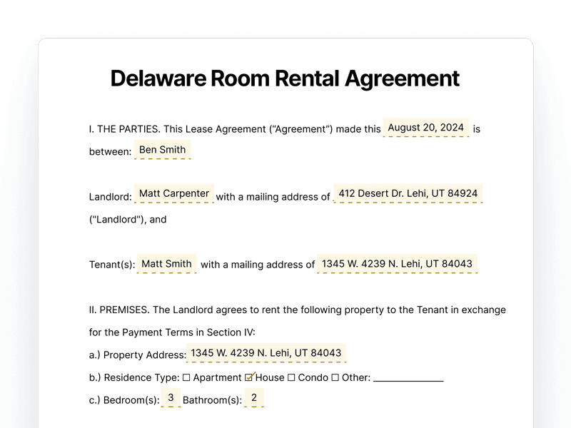 RoomRentalAgreement_Delaware Delaware Room Rental Agreement