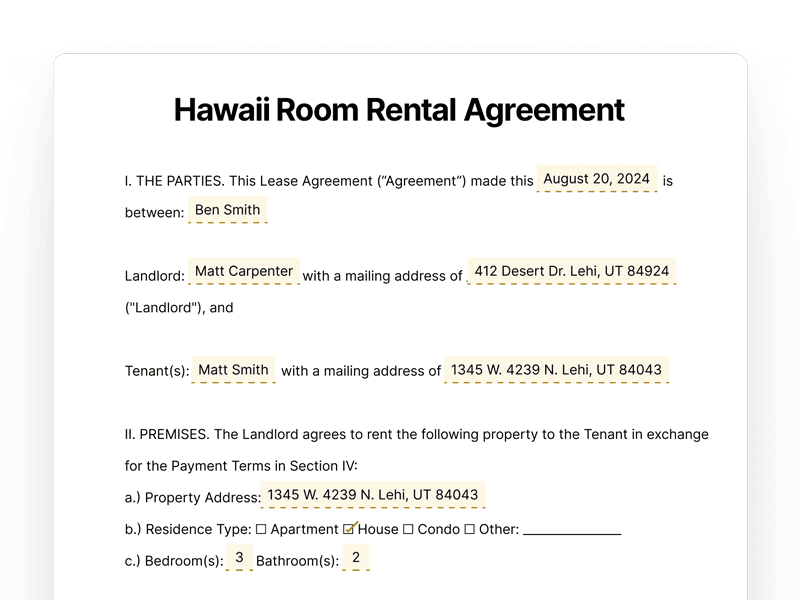 RoomRentalAgreement_Hawaii Hawaii Room Rental Agreement