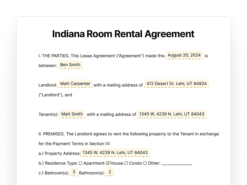 RoomRentalAgreement_Indiana Indiana Room Rental Agreement