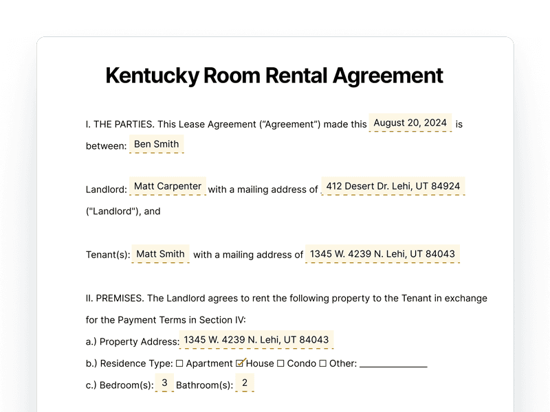 RoomRentalAgreement_Kentucky Kentucky Room Rental Agreement