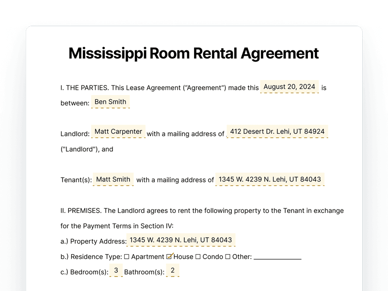 RoomRentalAgreement_Mississippi Mississippi Room Rental Agreement