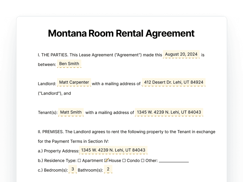 RoomRentalAgreement_Montana Montana Room Rental Agreement