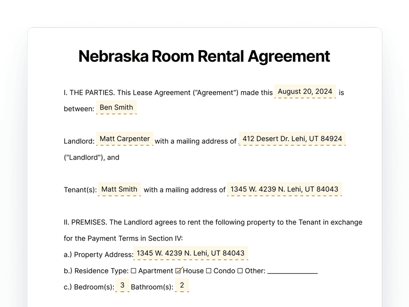 RoomRentalAgreement_Nebraska Nebraska Room Rental Agreement
