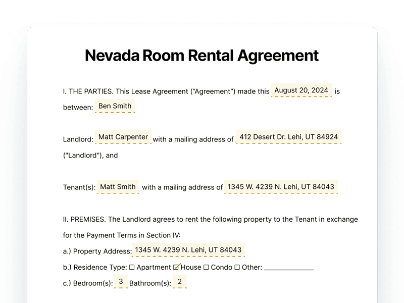 RoomRentalAgreement_Nevada Nevada Room Rental Agreement
