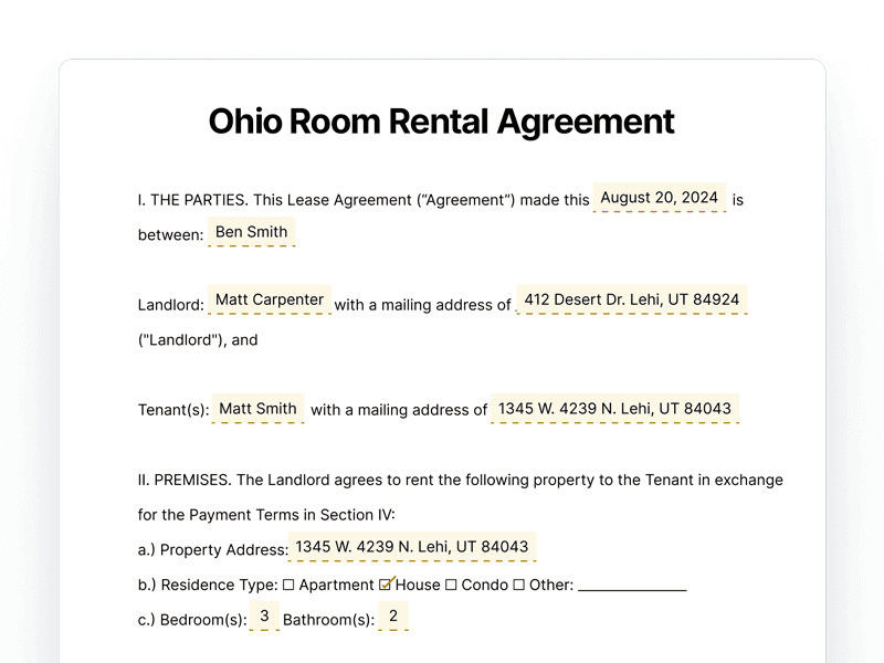 RoomRentalAgreement_Ohio Ohio Room Rental Agreement