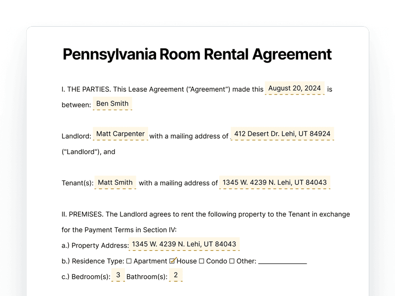 RoomRentalAgreement_Pennsylvania Pennsylvania Room Rental Agreement