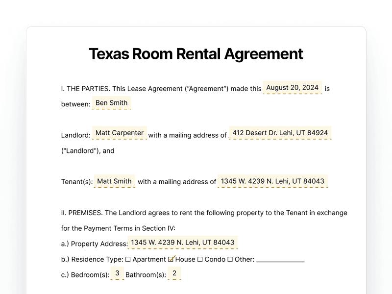 RoomRentalAgreement_Texas Texas Room Rental Agreement