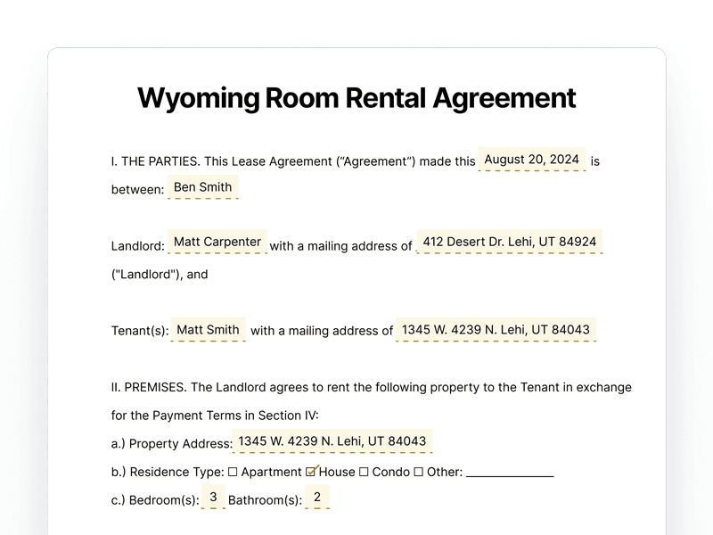 RoomRentalAgreement_Wyoming Wyoming Room Rental Agreement