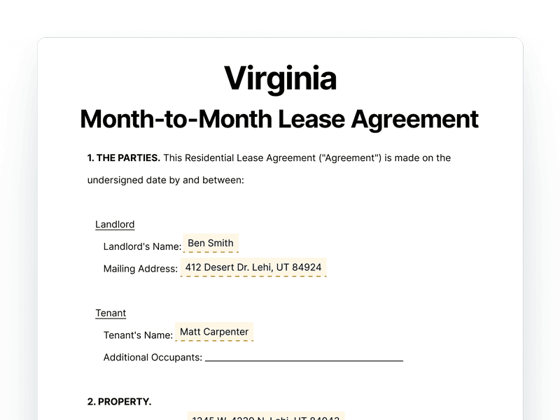 LeaseAgreementMonthToMonth_Virginia Virginia Month-to-Month Lease Agreement