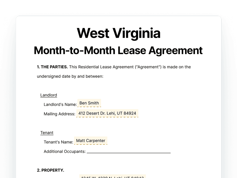 LeaseAgreementMonthToMonth_West-Virginia West Virginia Month-to-Month Lease Agreement