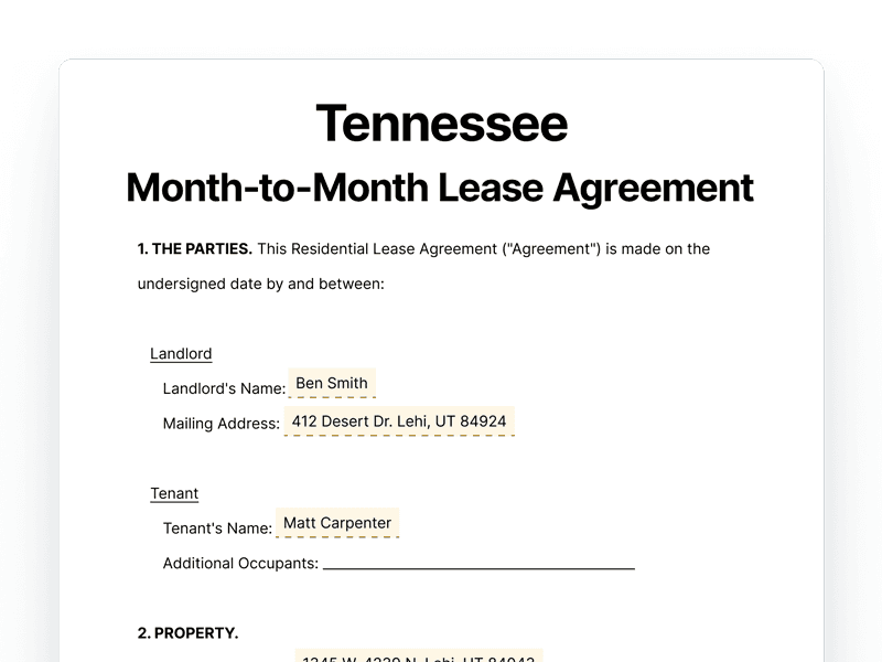 LeaseAgreementMonthToMonth_Tennessee Tennessee Month-to-Month Lease Agreement