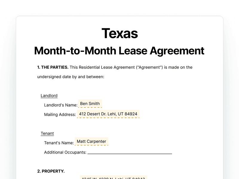 LeaseAgreementMonthToMonth_Texas Texas Month-to-Month Lease Agreement
