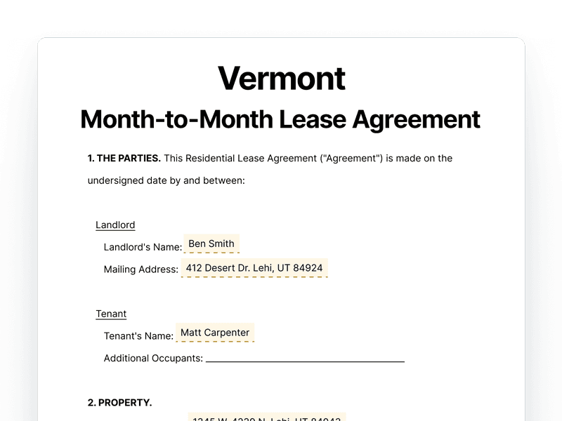 LeaseAgreementMonthToMonth_Vermont Vermont Month-to-Month Lease Agreement