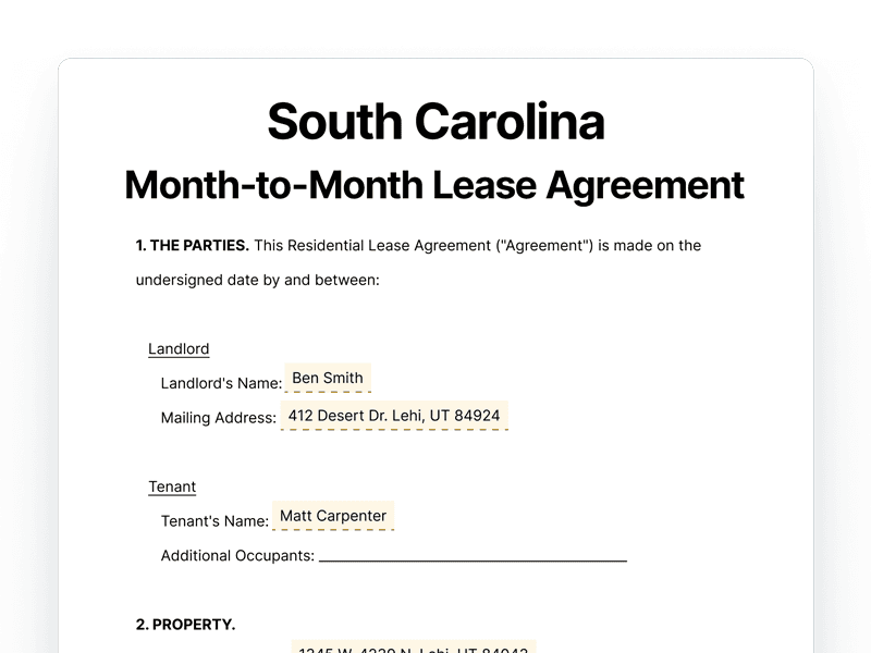 LeaseAgreementMonthToMonth_South-Carolina South Carolina Month-to-Month Lease Agreement