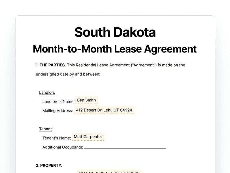 LeaseAgreementMonthToMonth_South-Dakota South Dakota Month-to-Month Lease Agreement