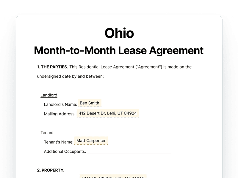 LeaseAgreementMonthToMonth_Ohio Ohio Month-to-Month Rental Agreement