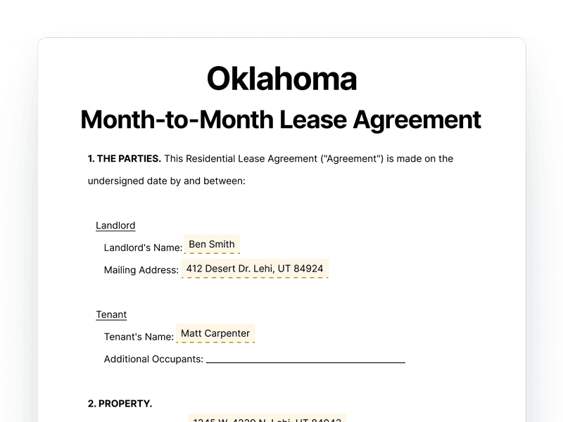 LeaseAgreementMonthToMonth_Oklahoma Oklahoma Month-to-Month Lease Agreement