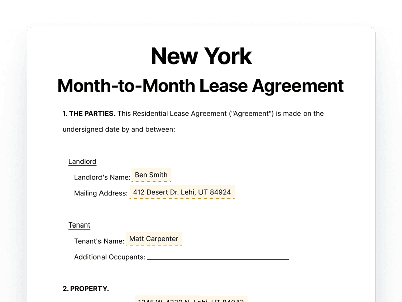 LeaseAgreementMonthToMonth_New-York New York Month-to-Month Rental Agreement