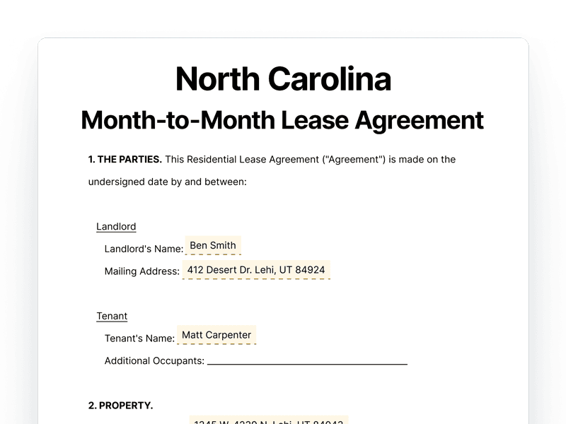LeaseAgreementMonthToMonth_North-Carolina North Carolina Month-to-Month Lease Agreement