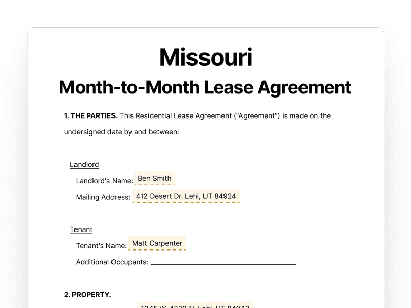 LeaseAgreementMonthToMonth_Missouri Missouri Month-to-Month Lease Agreement