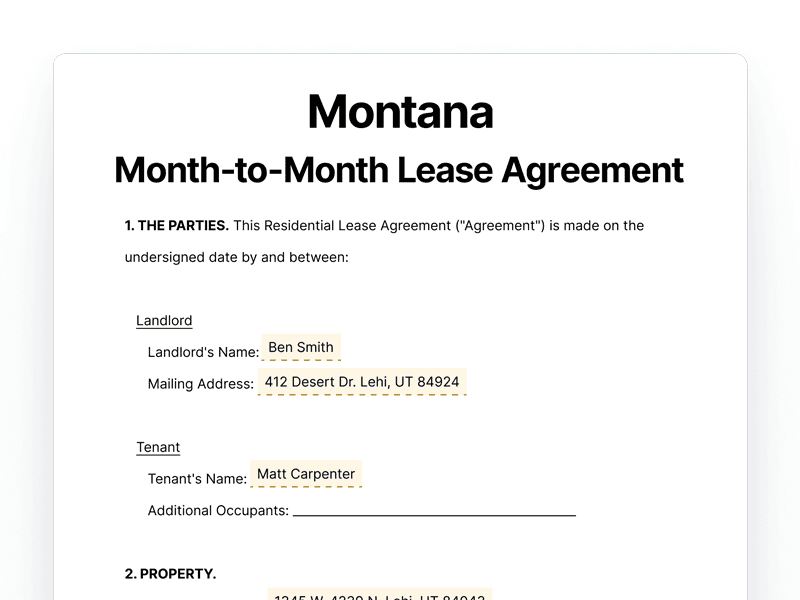LeaseAgreementMonthToMonth_Montana Montana Month-to-Month Lease Agreement