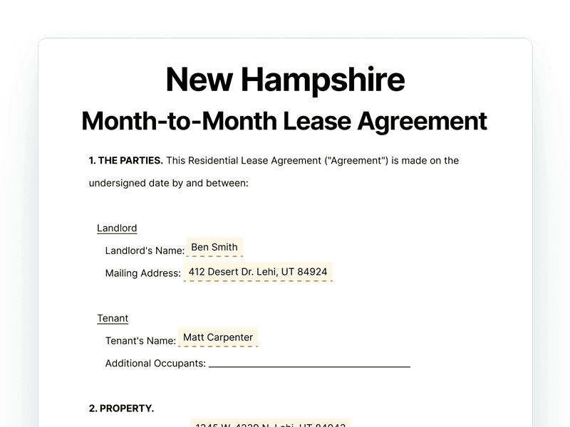 LeaseAgreementMonthToMonth_New-Hampshire New Hampshire Month-to-Month Lease Agreement