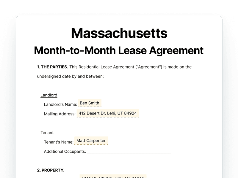 LeaseAgreementMonthToMonth_Massachusetts Massachusetts Month-to-Month Lease Agreement