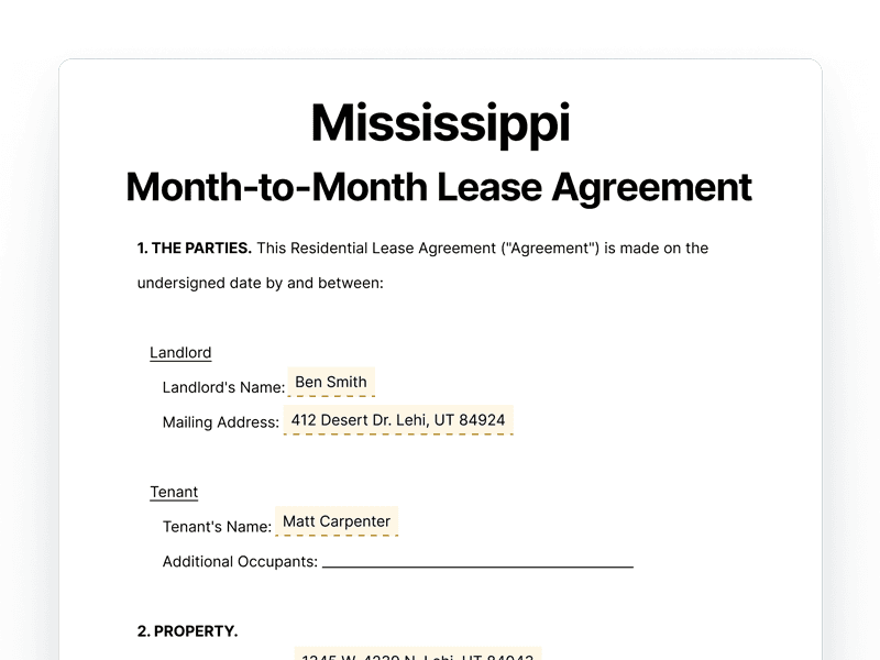 LeaseAgreementMonthToMonth_Mississippi Mississippi Month-to-Month Lease Agreement