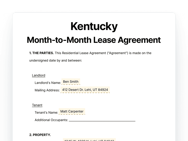 LeaseAgreementMonthToMonth_Kentucky Kentucky Month-to-Month Lease Agreement