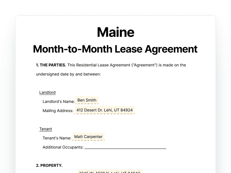 LeaseAgreementMonthToMonth_Maine Maine Month-to-Month Rental Agreement