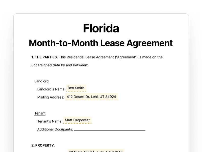 LeaseAgreementMonthToMonth_Florida Florida Month-to-Month Lease Agreement