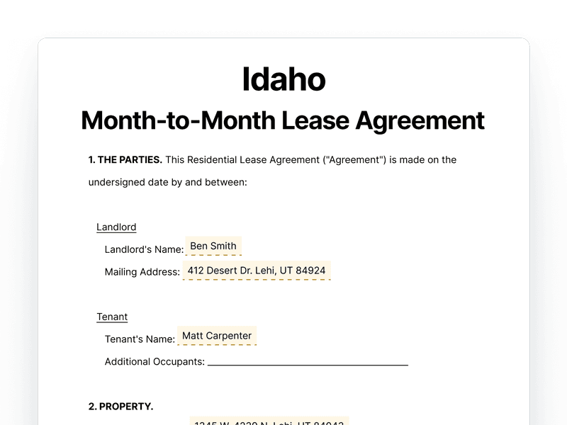 LeaseAgreementMonthToMonth_Idaho Idaho Month-to-Month Lease Agreement