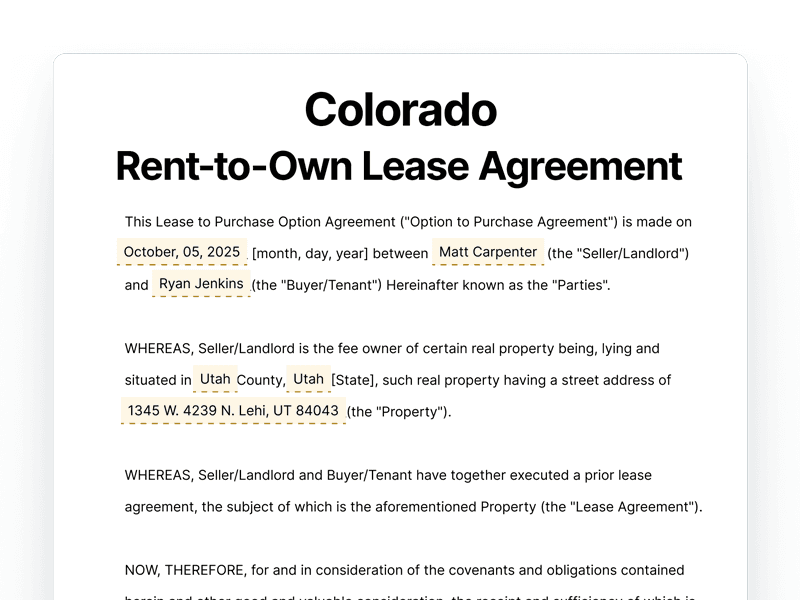 RentToOwn_Colorado Colorado Rent-to-Own Lease Agreement